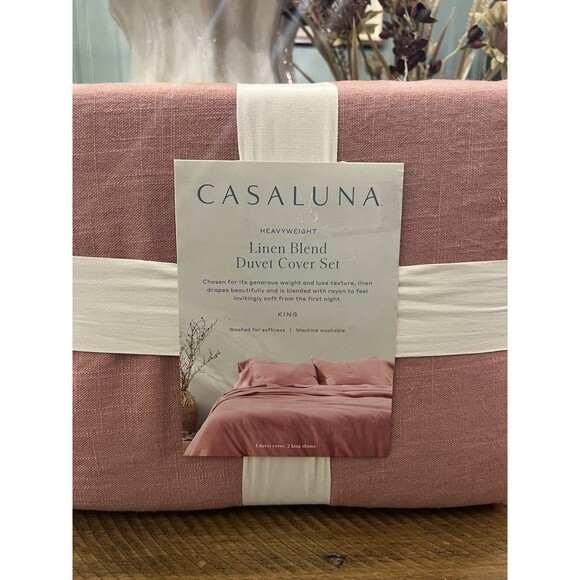 King Heavyweight Linen Blend Duvet & Sham Set Rose - Casaluna NEW - Picture 4 of 9